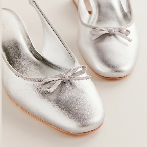 NEW Reformation Margarita Slingback Round Toe Metallic Leather Block Heel - Picture 2 of 14